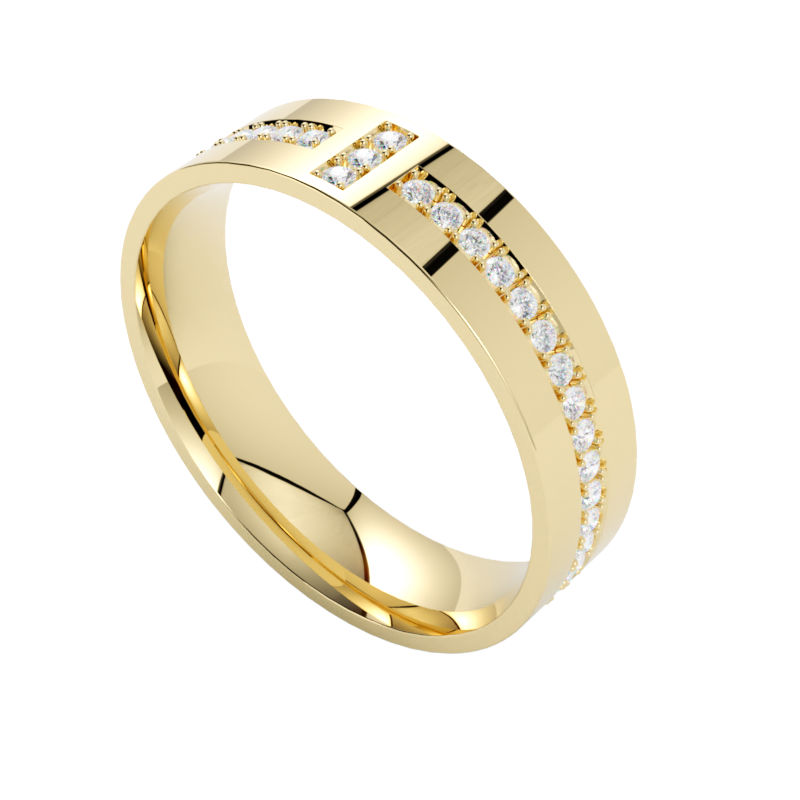 Obrączka z żółtego złota z diamentami w oprawie mikropavé